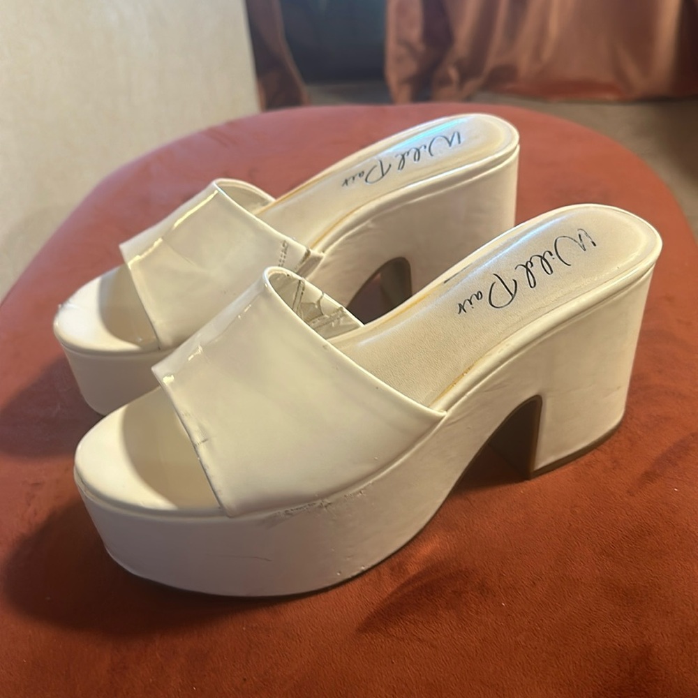 White platform open toe heel sandals